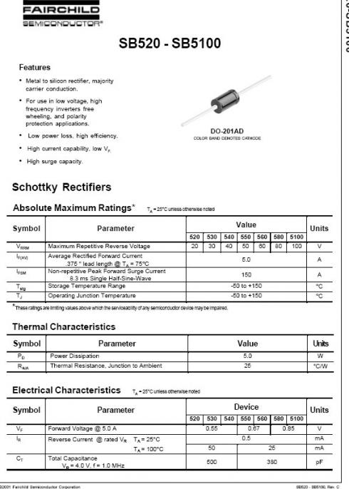 SB560 - 5.0 Ampere /100V. Schottky Barrier Rectifiers. ...  - Tuotekuva